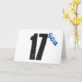 Carte 17e anniversaire de son fils, blanc, bleu et noir. (Fleur jaune)