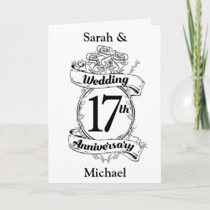 Carte 17e anniversaire du Mariage Roses noires et blanch