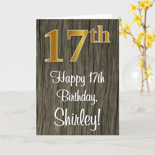 Carte 17e anniversaire : Elégant look d'or Faux #, Faux  (Fleur jaune)