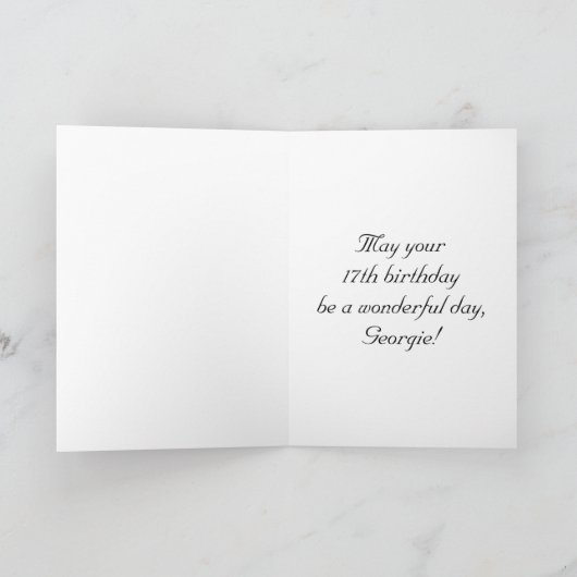 Carte 17e anniversaire : Fancy, Elegant Script + Nom per (Intérieur)