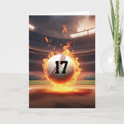 Carte 17e anniversaire Flaming Baseball (Devant)