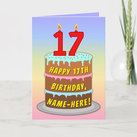 Carte 17e anniversaire — Fun Cake & Candles, avec nom pe (Devant)