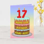 Carte 17e anniversaire — Fun Cake & Candles, avec nom pe (Fleur jaune)