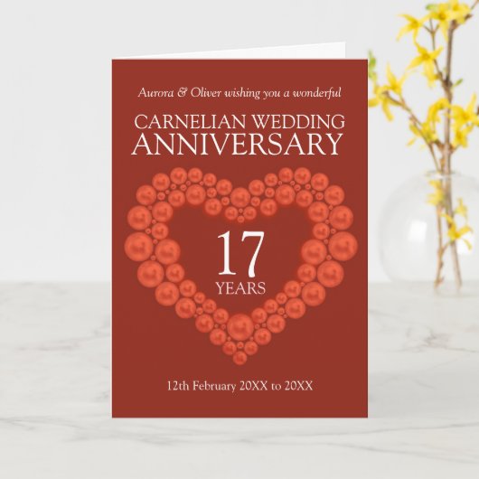 Carte 17e anniversaire mariage carnelien perles coeur (Fleur jaune)