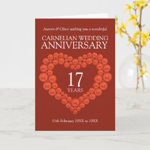 Carte 17e anniversaire mariage carnelien perles coeur