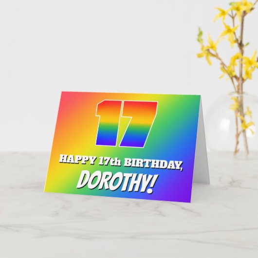 Carte 17e anniversaire : Motif Rainbow multicolore # 17 (Fleur jaune)