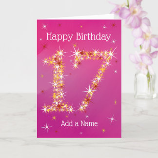 Carte 17e anniversaire - Numéro 17 en étoiles - Rose - Â