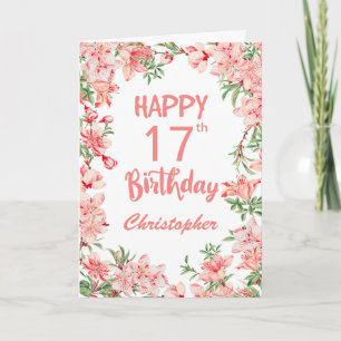 Carte 17e anniversaire Peach Peonies rose Aquarelle Flor