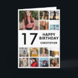 Carte 17e anniversaire Photo Collage 13 Photos Noir Blan<br><div class="desc">17th Happy Birthday Photo Collage 13 Photos Carte d'anniversaire noir et blanc pour n'importe quel âge. 1er 13ème 15ème 16ème 18ème 20ème 21ème 30ème 40ème 50ème 60ème 70ème 80ème 90ème 100ème, tout âge. Pour plus de personnalisation, cliquez sur le bouton "Customiser" et utilisez notre outil de conception pour modifier ce...</div>