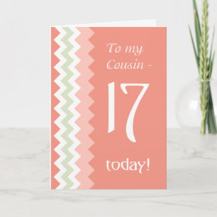 Carte 17e anniversaire pour Cousin, Chevrons Corail et M
