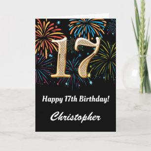Carte 17e anniversaire Rainbow Fireworks noir et or
