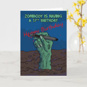 Carte 17e anniversaire, Zombie Main écrire un message, c (Fleur jaune)