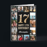 Carte 17e Joyeux Anniversaire Black and Gold Photo Colla<br><div class="desc">17th Happy Birthday Black and Gold Photo Collage Birthday Card. Pour plus de personnalisation,  cliquez sur le bouton "Customiser" et utilisez notre outil de conception pour modifier ce modèle.</div>
