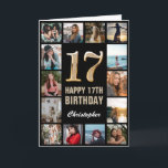 Carte 17e Joyeux Anniversaire Black and Gold Photo Colla<br><div class="desc">17th Happy Birthday Black and Gold Photo Collage Birthday Card. Pour plus de personnalisation,  cliquez sur le bouton "Customiser" et utilisez notre outil de conception pour modifier ce modèle.</div>