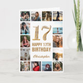 Carte 17e Joyeux Anniversaire Collage photo d'or et blan (Devant)