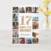 Carte 17e Joyeux Anniversaire Collage photo d'or et blan (Fleur jaune)