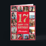 Carte 17e Joyeux Anniversaire Collage photo rouge et or<br><div class="desc">17th Happy Birthday Red and Gold Photo Collage Birthday Card. Pour plus de personnalisation,  cliquez sur le bouton "Customiser" et utilisez notre outil de conception pour modifier ce modèle.</div>
