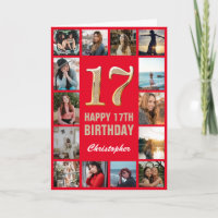 17e Joyeux Anniversaire Collage photo rouge et or