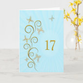 Carte 17ème anniversaire avec papillons dorés (Fleur jaune)