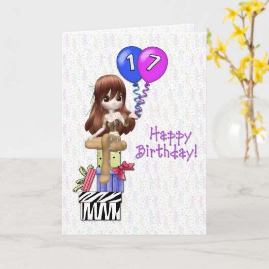 Carte 17ème anniversaire fille (Fleur jaune)
