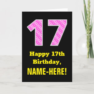 Carte 17ème anniversaire : Pink Stripes and Hearts "17" 