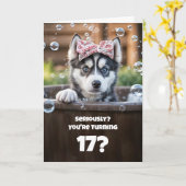Carte 17th Birthday Cute and Funny Husky Tub (Fleur jaune)