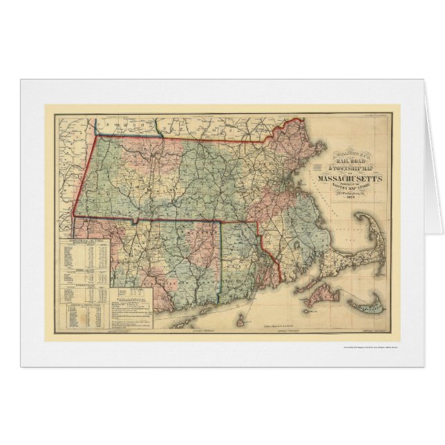 Carte 1879 de chemin de fer du Massachusetts (Devant horizontal)