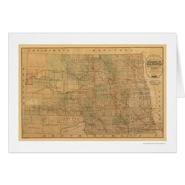 Carte 1892 de chemin de fer du Dakota du Nord (Devant horizontal)