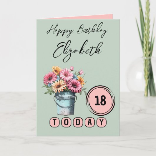 Carte 18 aujourd'hui gerbera fleurs d'anniversaire vert (Devant)