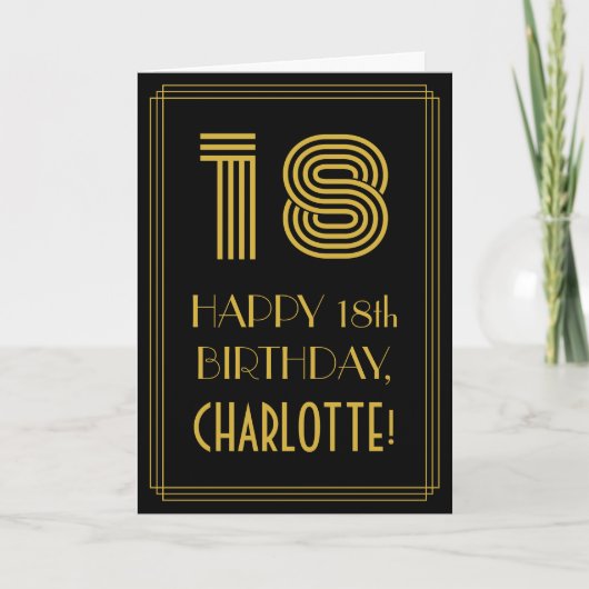Carte 18e anniversaire : Art Déco Inspiré Look "18" & No (Devant)