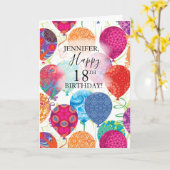 Carte 18e anniversaire Ballons turquoise rose (Fleur jaune)