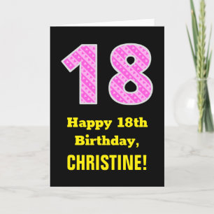 Carte 18e anniversaire : Bandes et Coeurs roses "18" + N