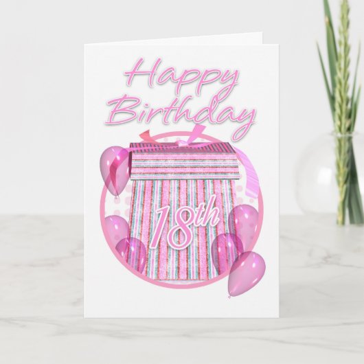 Carte 18e Anniversaire boîte cadeau - Rose - Joyeux anni (Devant)