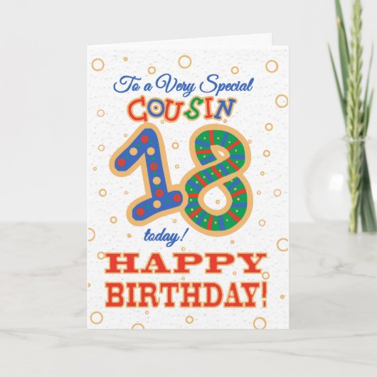 Carte 18e anniversaire coloré pour Cousin spécial (Devant)