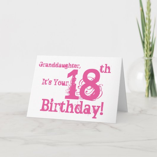 Carte 18e anniversaire de la petite-fille en rose. (Devant)