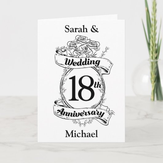 Carte 18e Anniversaire de Mariage Roses Noires et Blanch (Devant)
