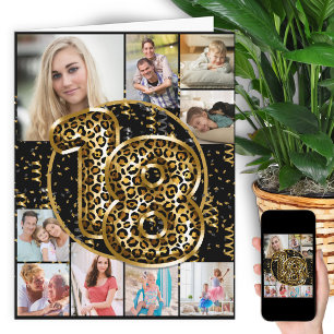 Carte 18e anniversaire Empreinte de léopard Ballons d'or