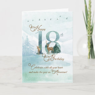 Carte 18e anniversaire Evergreen Pins et cerf Nature