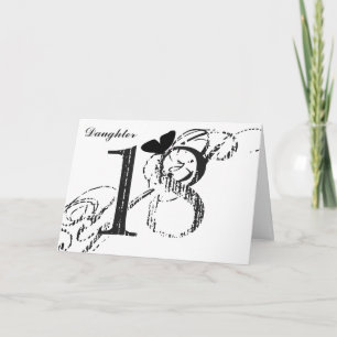 Carte 18e anniversaire, fille, papillon, noir & blanc.