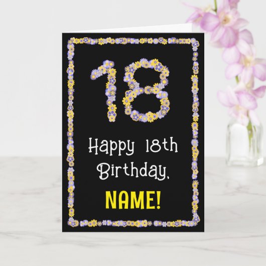 Carte 18e anniversaire : Floral Flowers Numéro, Nom pers (Orchidée)