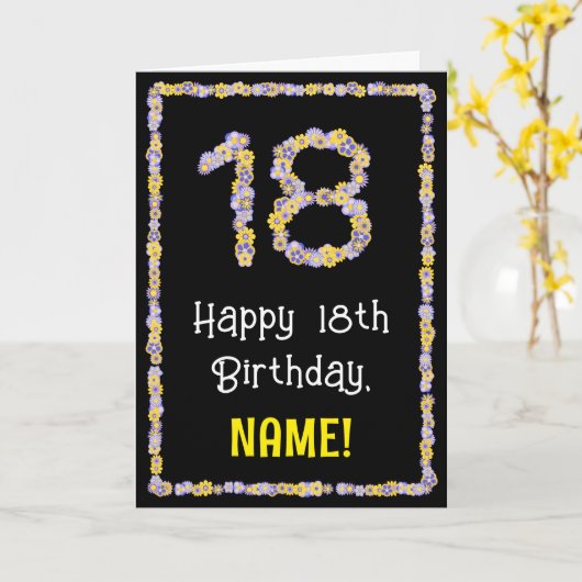 Carte 18e anniversaire : Floral Flowers Numéro, Nom pers (Fleur jaune)