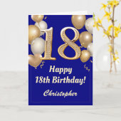Carte 18e anniversaire Marine Bleu et Ballons d'or Confe (Fleur jaune)