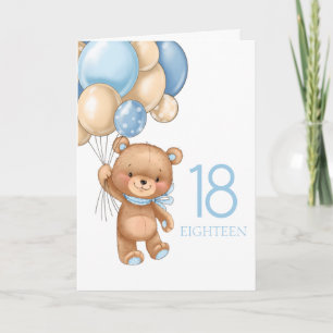 Carte 18e anniversaire mignon ballons bleu garçon teddy 