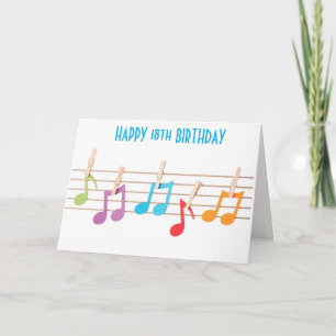 Carte **18e ANNIVERSAIRE** NOTES MUSICALES SOUHAITS D'AN