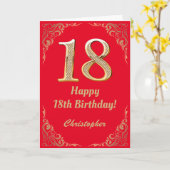 Carte 18e anniversaire Parties scintillant rouge et or (Fleur jaune)