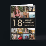 Carte 18e anniversaire Photo Collage 13 Photos Black & G<br><div class="desc">18e Joyeux Anniversaire Photo Collage 13 Photos Carte d'Anniversaire Noir et Or pour n'importe quel âge. 1er 13ème 15ème 16ème 18ème 20ème 21ème 30ème 40ème 50ème 60ème 70ème 80ème 90ème 100ème, tout âge. Pour plus de personnalisation, cliquez sur le bouton "Customiser" et utilisez notre outil de conception pour modifier ce...</div>