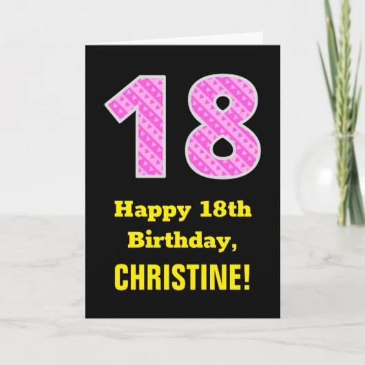 Carte 18e anniversaire : Pink Stripes and Hearts "18" + (Devant)
