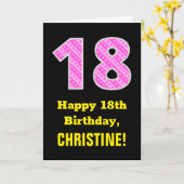 Carte 18e anniversaire : Pink Stripes and Hearts "18" + (Fleur jaune)