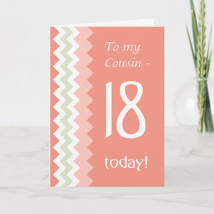 Carte 18e anniversaire pour cousin, corail, chevrons men