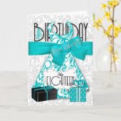 Carte 18e anniversaire pour sa robe turquoise à la mode  (Fleur jaune)